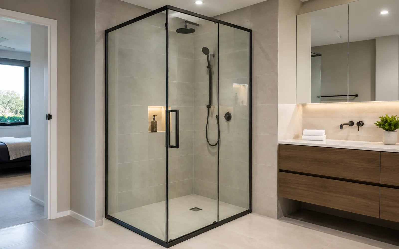 Aluminium framed shower enclosure