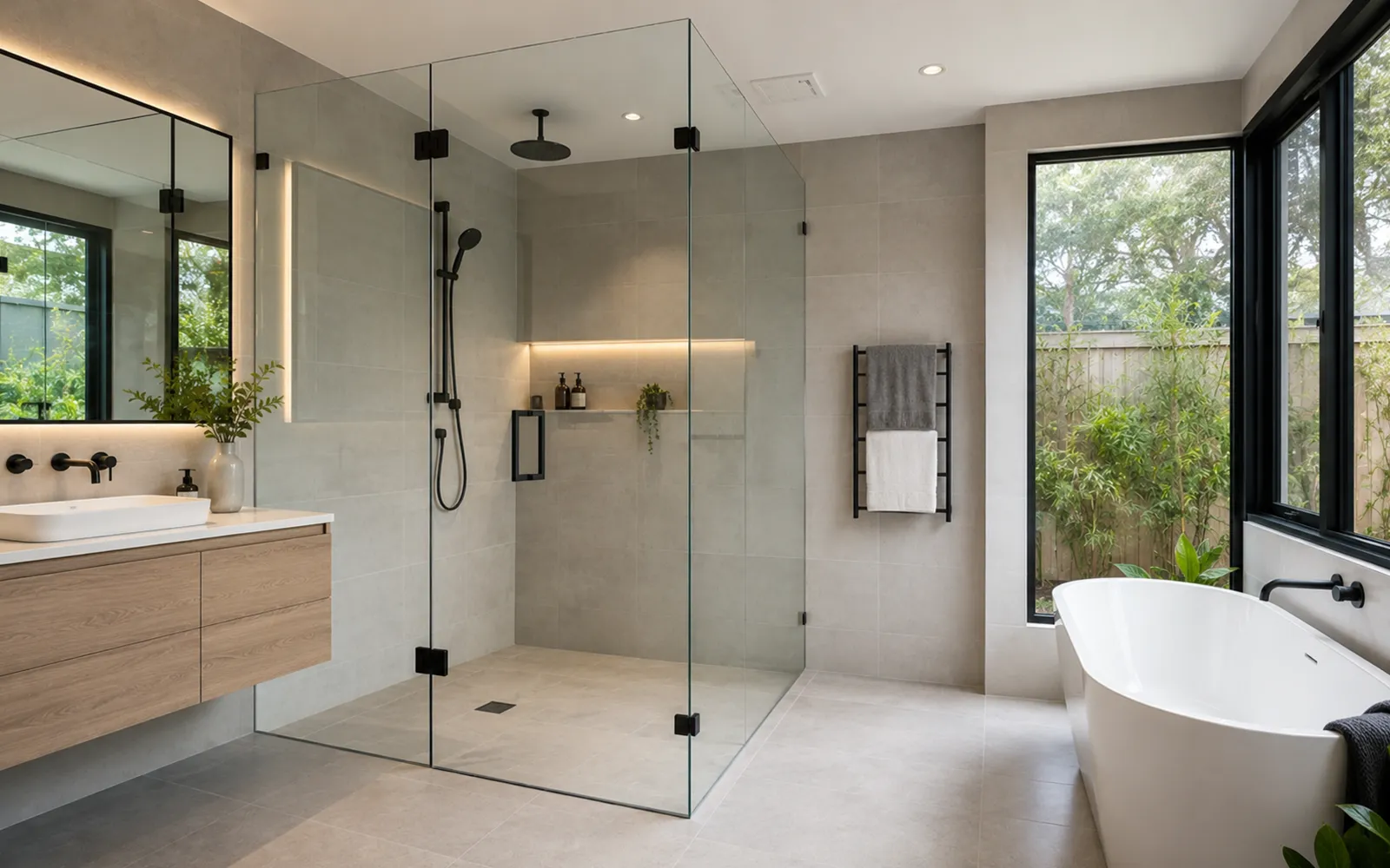 Contemporary custom glass shower bathroom